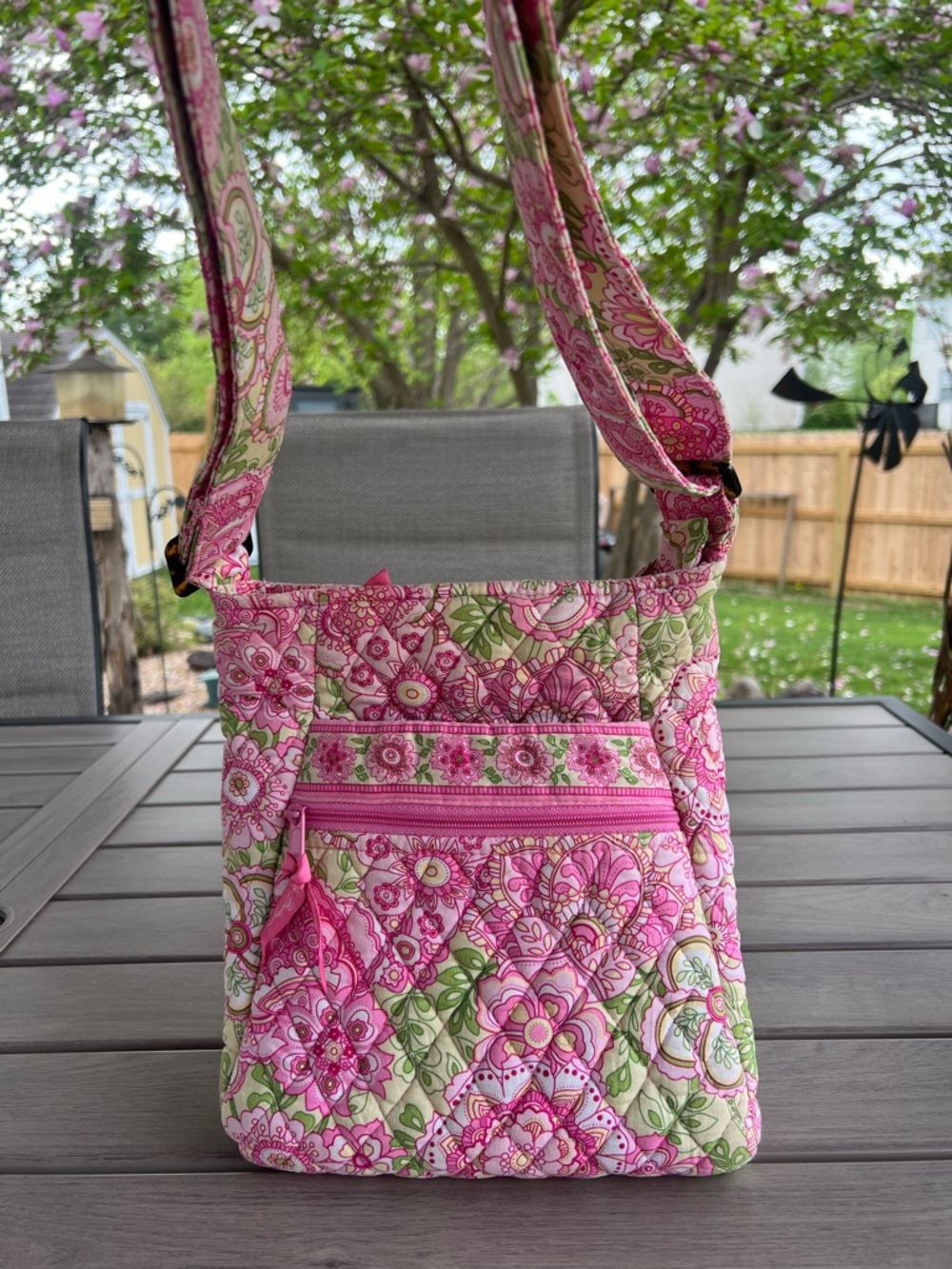 VERA BRADLEY Petal Pink 2006 Zipper Hipster Crossbody Satchel Pink and Green Y2K